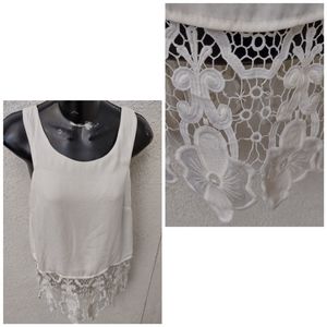 Gracie White Tank Top with Lace Trim Casual Summer Festival Party Small